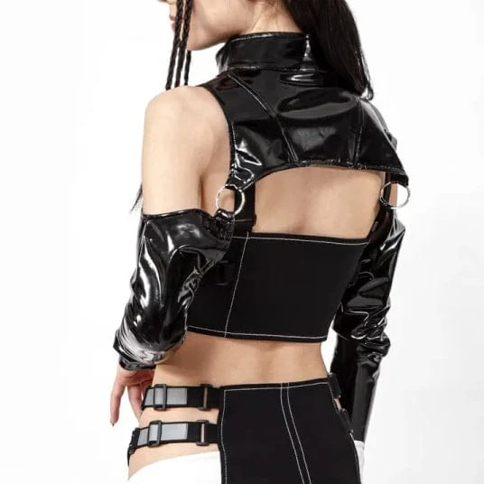 Schulterfreier Punk-Umhang aus Lackleder mit Reißverschluss für Damen