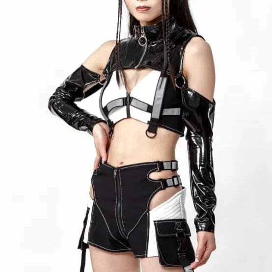 Schulterfreier Punk-Umhang aus Lackleder mit Reißverschluss für Damen
