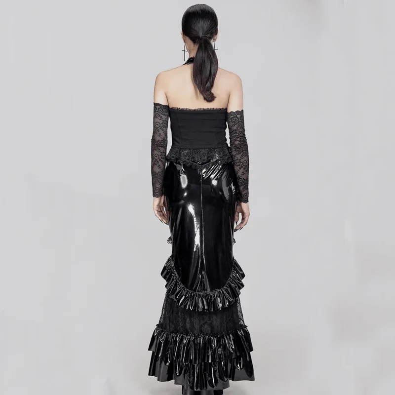 Damen Gothic Neckholder-Weste mit tiefem Spitzen-Splice-Ausschnitt