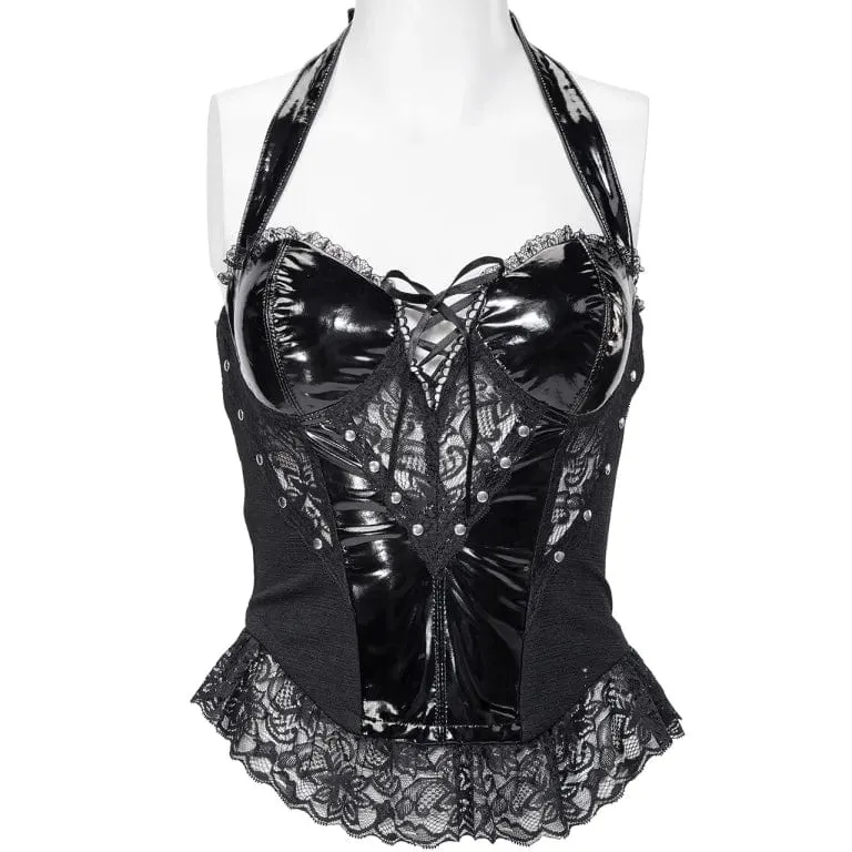 Damen Gothic Neckholder-Weste mit tiefem Spitzen-Splice-Ausschnitt