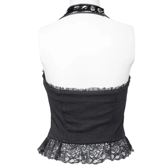 Damen Gothic Neckholder-Weste mit tiefem Spitzen-Splice-Ausschnitt