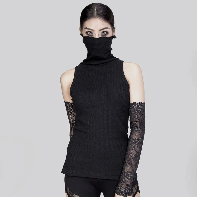 Gerippte Rollkragenweste für Damen im Punk-Stil