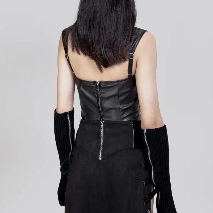 Damen-Gothic-Weste aus Kunstleder mit Stehkragen und Ausschnitt