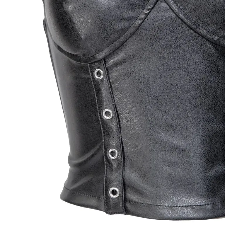 Damen-Gothic-Weste aus Kunstleder mit Stehkragen und Ausschnitt