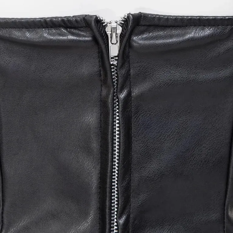 Damen-Gothic-Weste aus Kunstleder mit Stehkragen und Ausschnitt