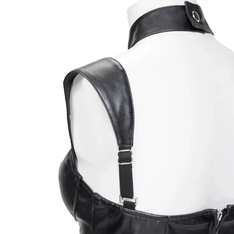 Damen-Gothic-Weste aus Kunstleder mit Stehkragen und Ausschnitt