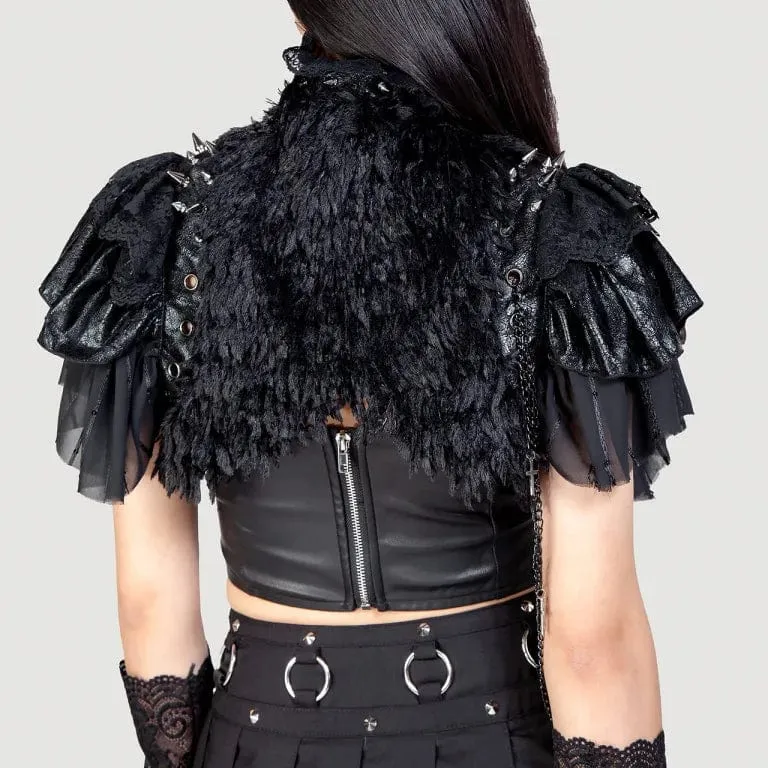 Gothic-Umhang aus Kunstleder mit Stehkragen und Nieten für Damen
