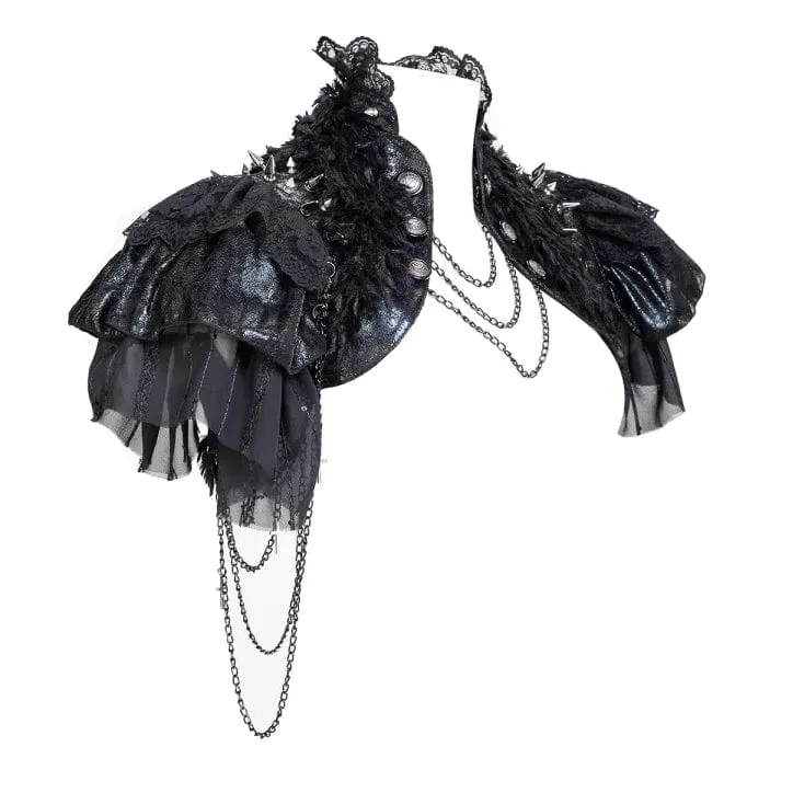 Gothic-Umhang aus Kunstleder mit Stehkragen und Nieten für Damen