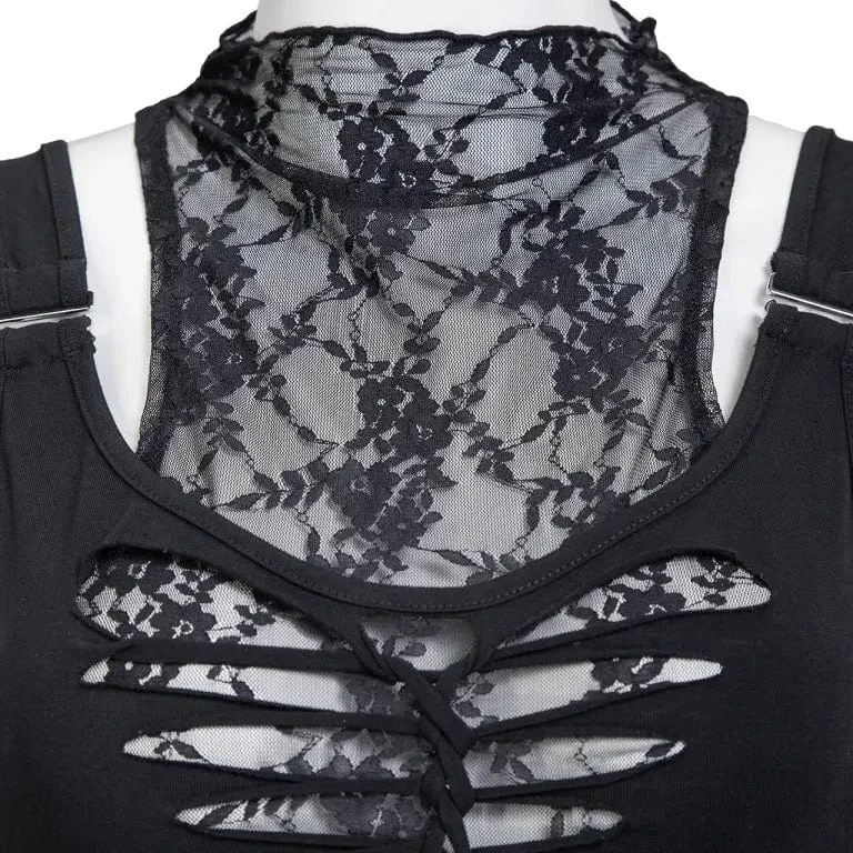 Damen Gothic Rippes Mesh Splice Tank Top mit Ärmelärmeln