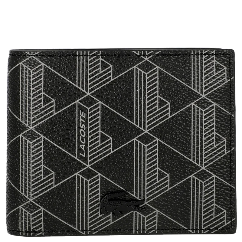 Lacoste Signature - Cartera de hombre 6cc 11 cm (allover monogram noir gris)