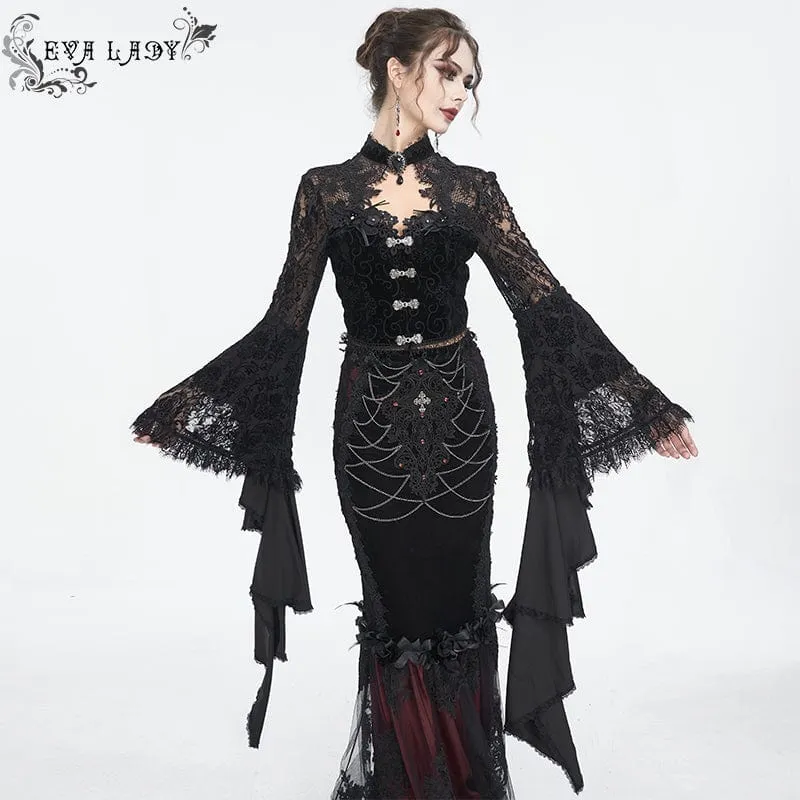 Gothic-Spitze-Spleißhemd mit ausgestellten Ärmeln für Damen