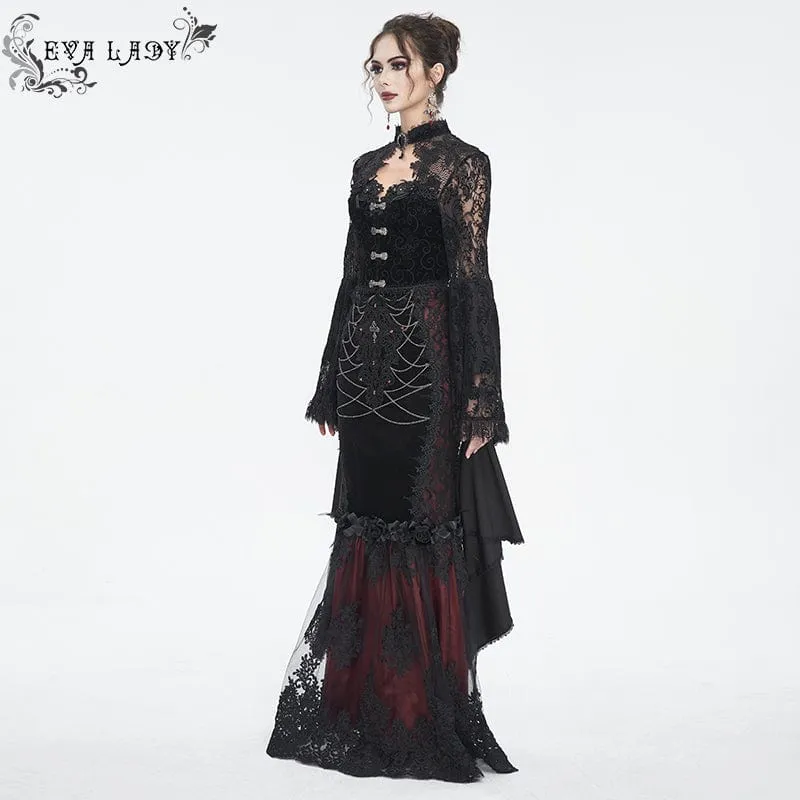 Gothic-Spitze-Spleißhemd mit ausgestellten Ärmeln für Damen