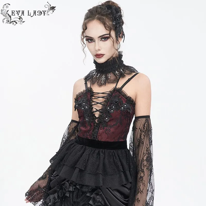 Damen-Kragen aus Gothic-Perlen mit Rüschen und Spitze