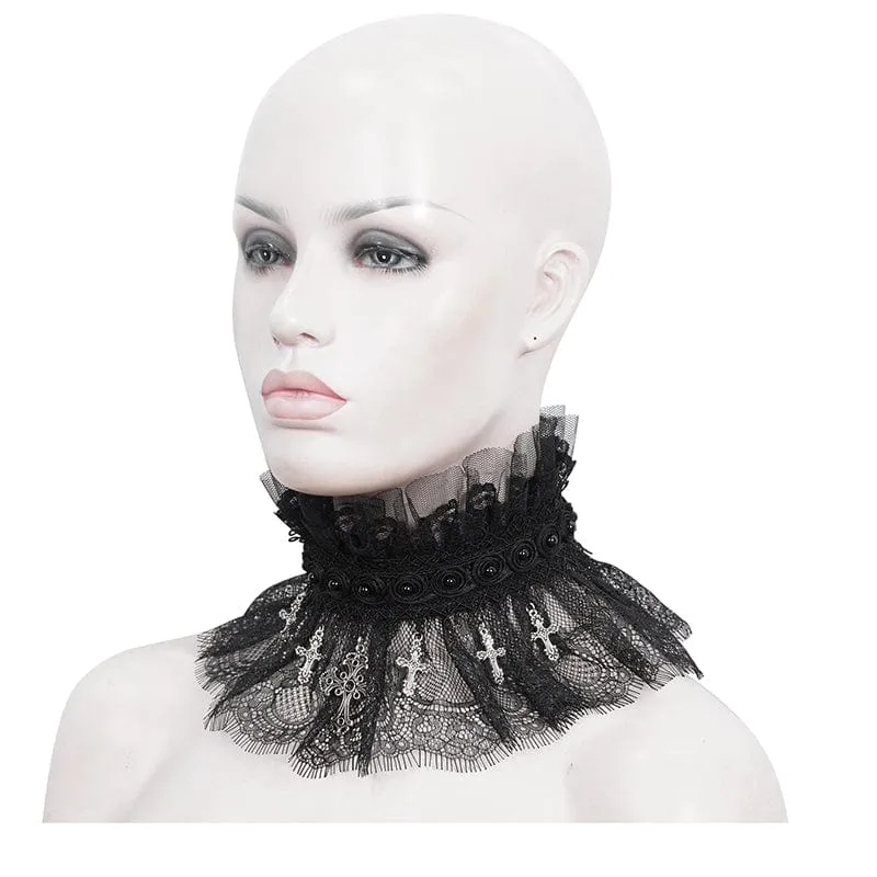 Damen-Kragen aus Gothic-Perlen mit Rüschen und Spitze