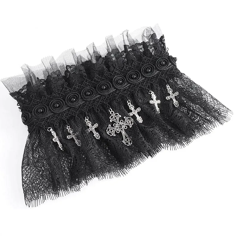 Damen-Kragen aus Gothic-Perlen mit Rüschen und Spitze