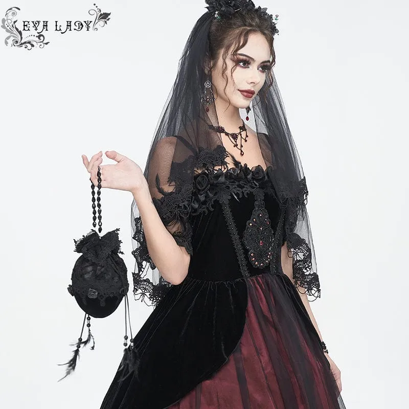 Damen-Minitasche im Gothic-Stil mit Spitzenspleiß und Perlen