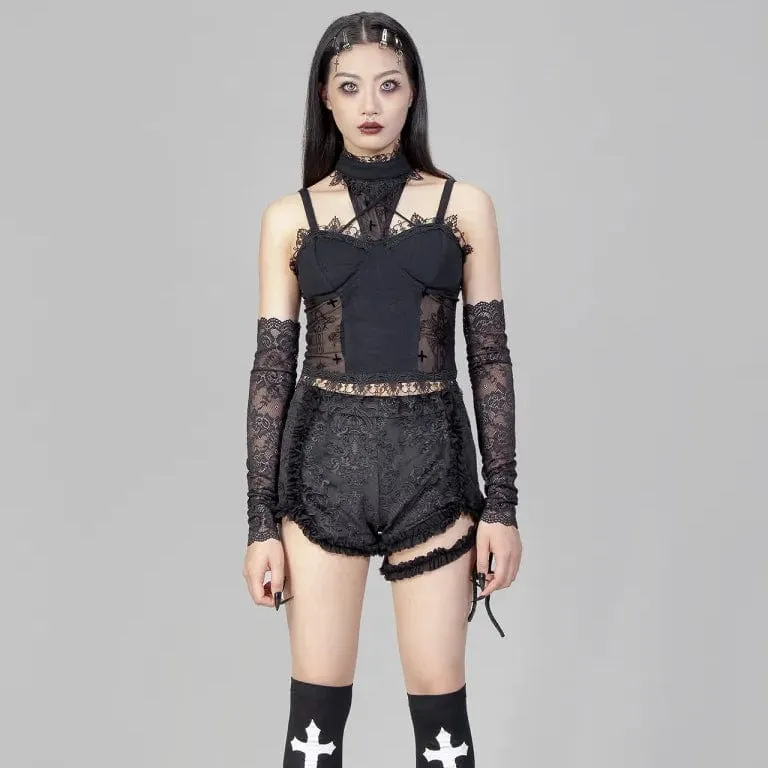 Damen Gothic Stehkragen Mesh Splice Tank Top