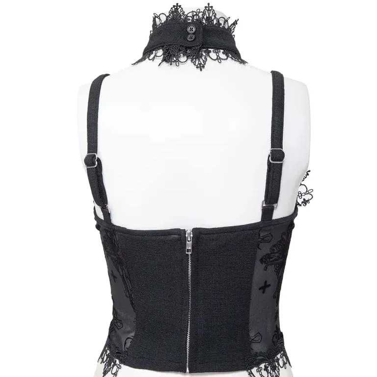 Damen Gothic Stehkragen Mesh Splice Tank Top