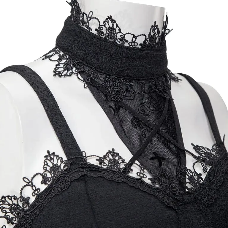 Damen Gothic Stehkragen Mesh Splice Tank Top
