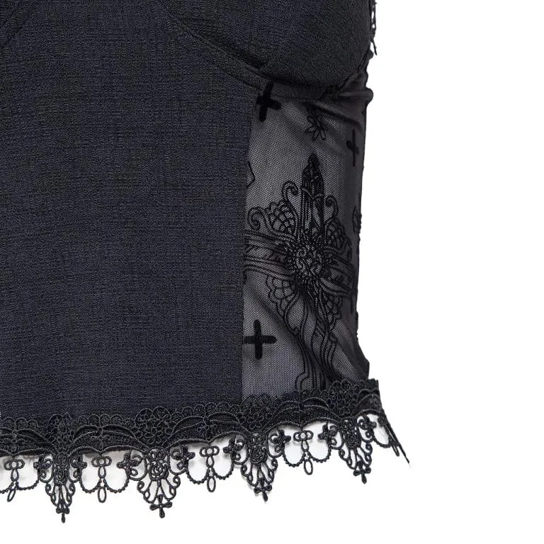 Damen Gothic Stehkragen Mesh Splice Tank Top