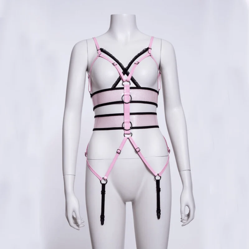 Damen Punk Straps Mesh Body Harness Rosa
