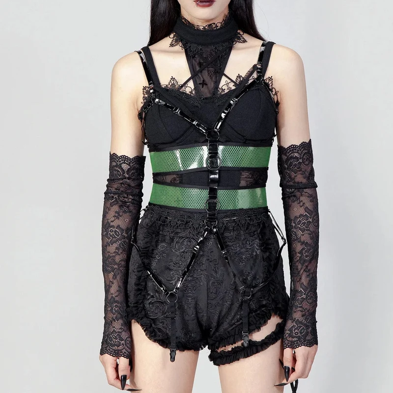 Damen Punk Straps Mesh Body Harness Grün