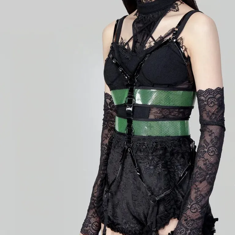 Damen Punk Straps Mesh Body Harness Grün