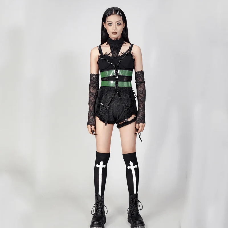 Damen Punk Straps Mesh Body Harness Grün