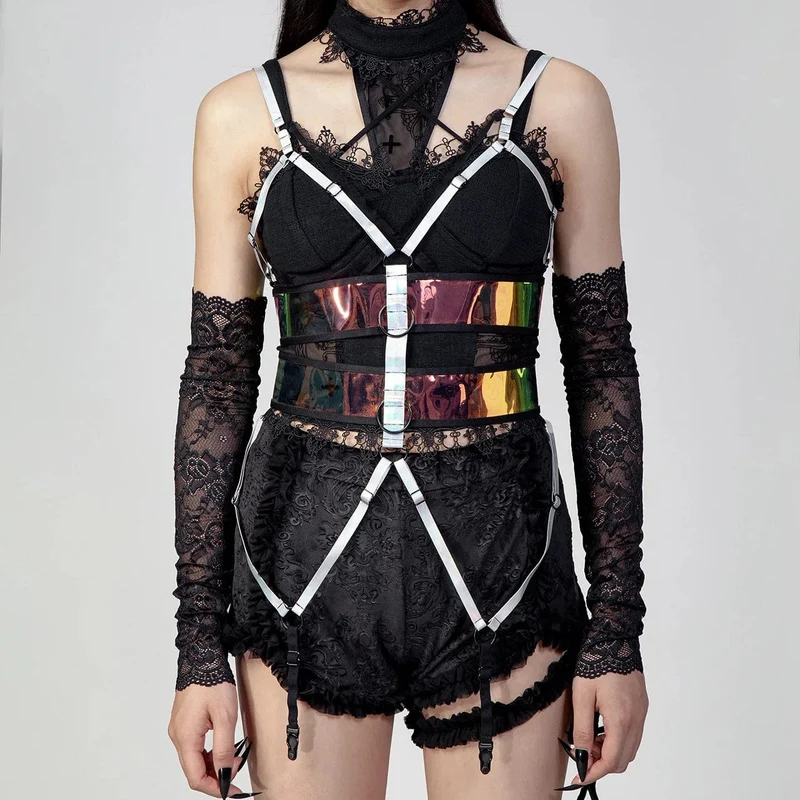 Damen Punk Bunte Träger Mesh Body Harness