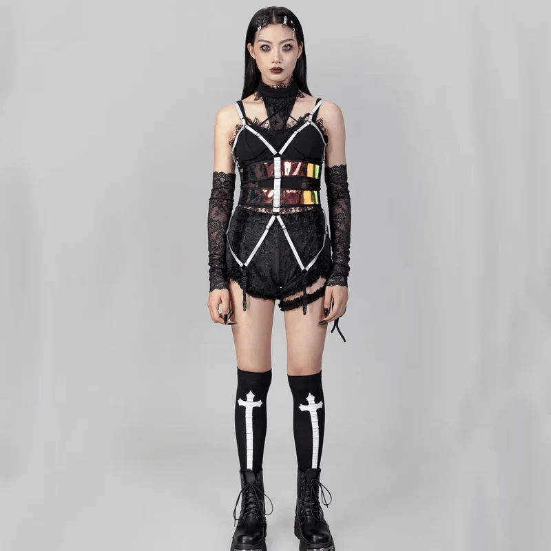 Damen Punk Bunte Träger Mesh Body Harness