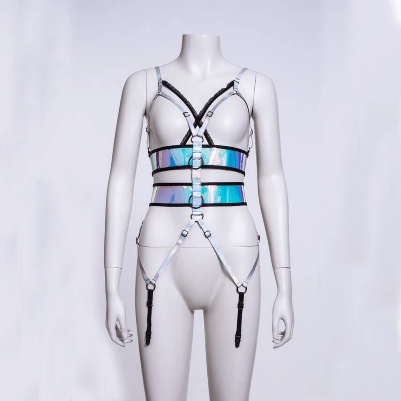 Damen Punk Bunte Träger Mesh Body Harness