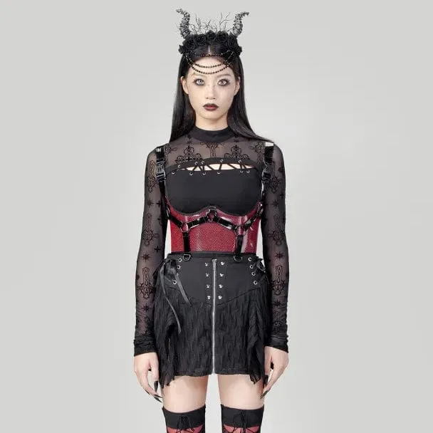 Damen Punk Buckles Mesh Unterbrustkorsett Rot