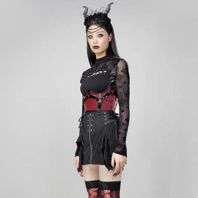 Damen Punk Buckles Mesh Unterbrustkorsett Rot