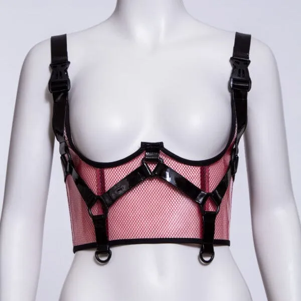 Damen Punk Buckles Mesh Unterbrustkorsett Rot