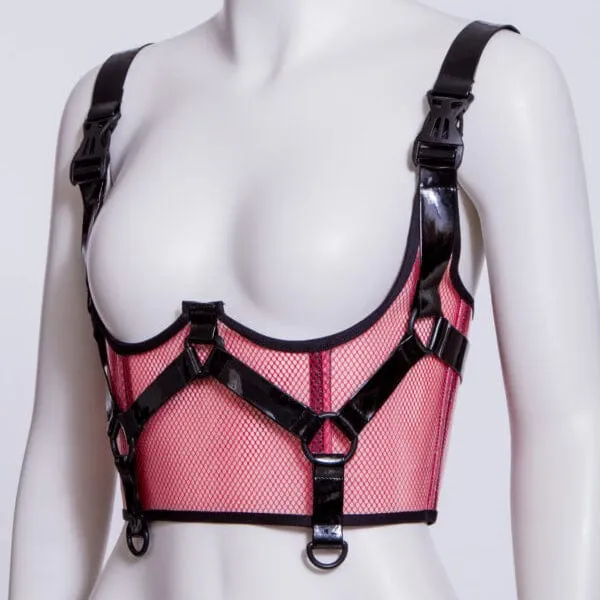 Damen Punk Buckles Mesh Unterbrustkorsett Rot