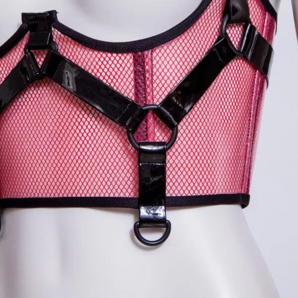 Damen Punk Buckles Mesh Unterbrustkorsett Rot