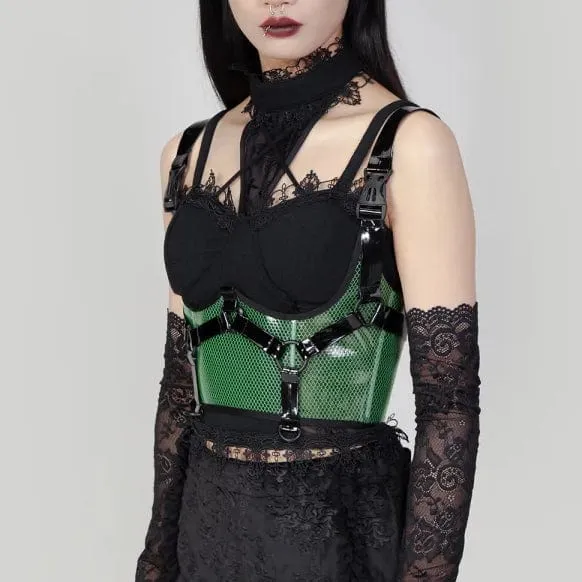 Damen Punk Buckles Mesh Unterbrustkorsett Grün