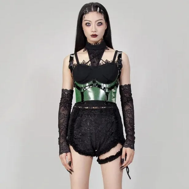 Damen Punk Buckles Mesh Unterbrustkorsett Grün