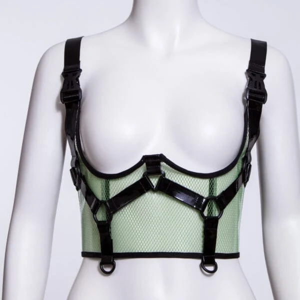 Damen Punk Buckles Mesh Unterbrustkorsett Grün