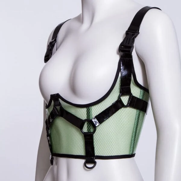 Damen Punk Buckles Mesh Unterbrustkorsett Grün