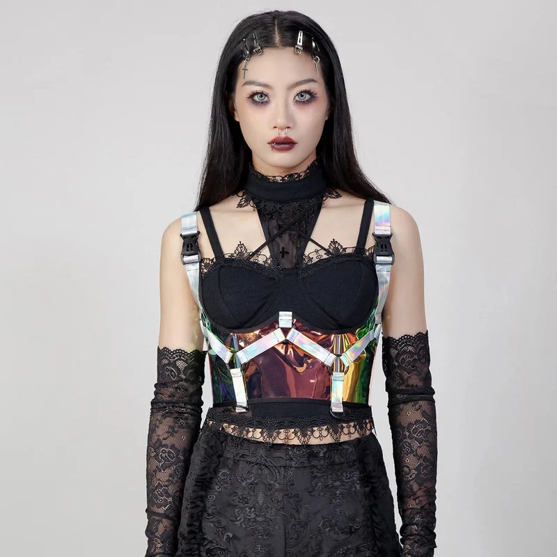 Punk-Unterbrustkorsett mit bunten Schnallen für Damen