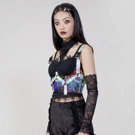 Punk-Unterbrustkorsett mit bunten Schnallen für Damen