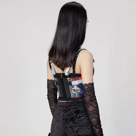 Punk-Unterbrustkorsett mit bunten Schnallen für Damen