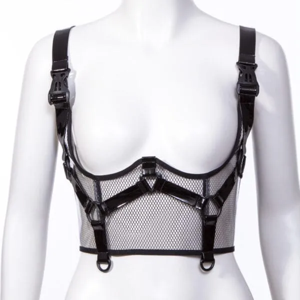 Damen Punk Buckles Mesh Unterbrustkorsett Schwarz