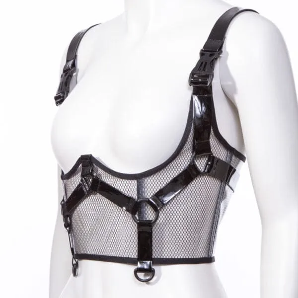 Damen Punk Buckles Mesh Unterbrustkorsett Schwarz