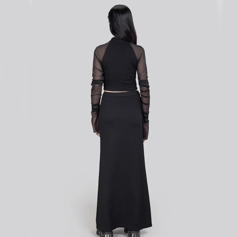 Damen Punk Cutout Mesh Splice Crop Top