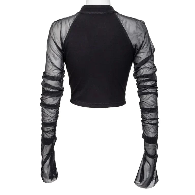 Damen Punk Cutout Mesh Splice Crop Top