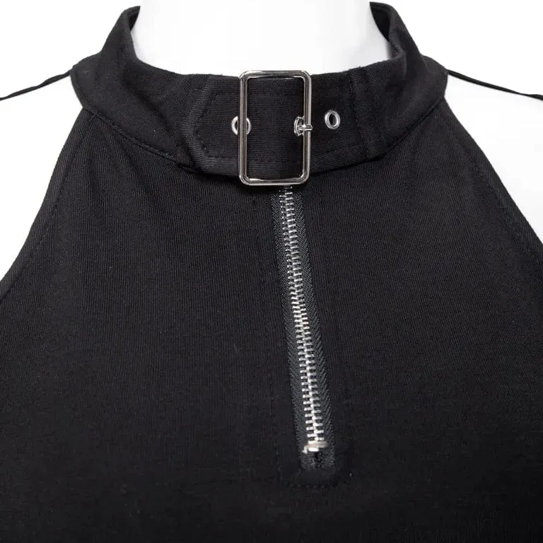 Damen Punk Cutout Mesh Splice Crop Top