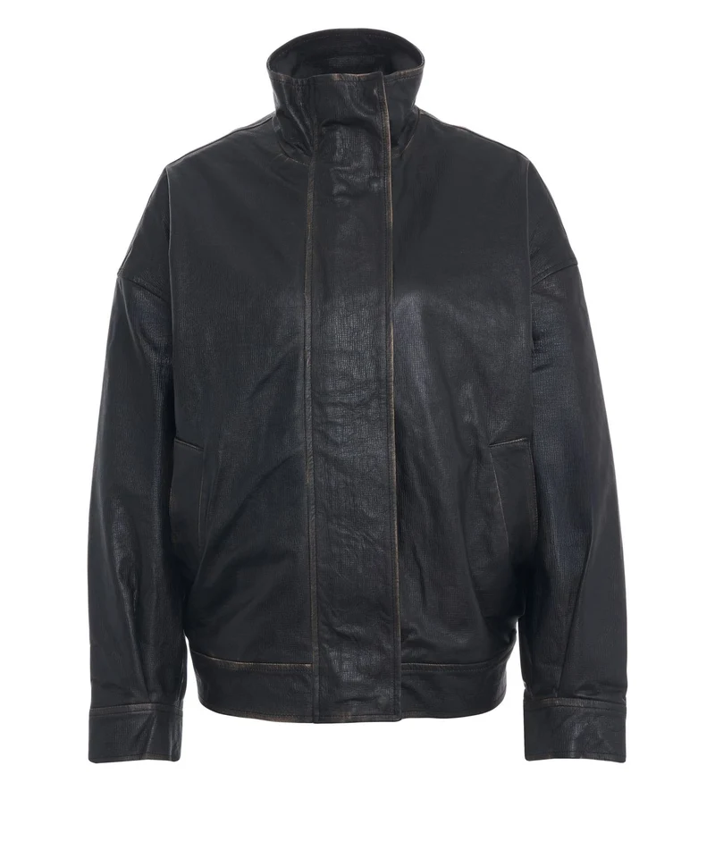 Giacca in pelle con collo alto