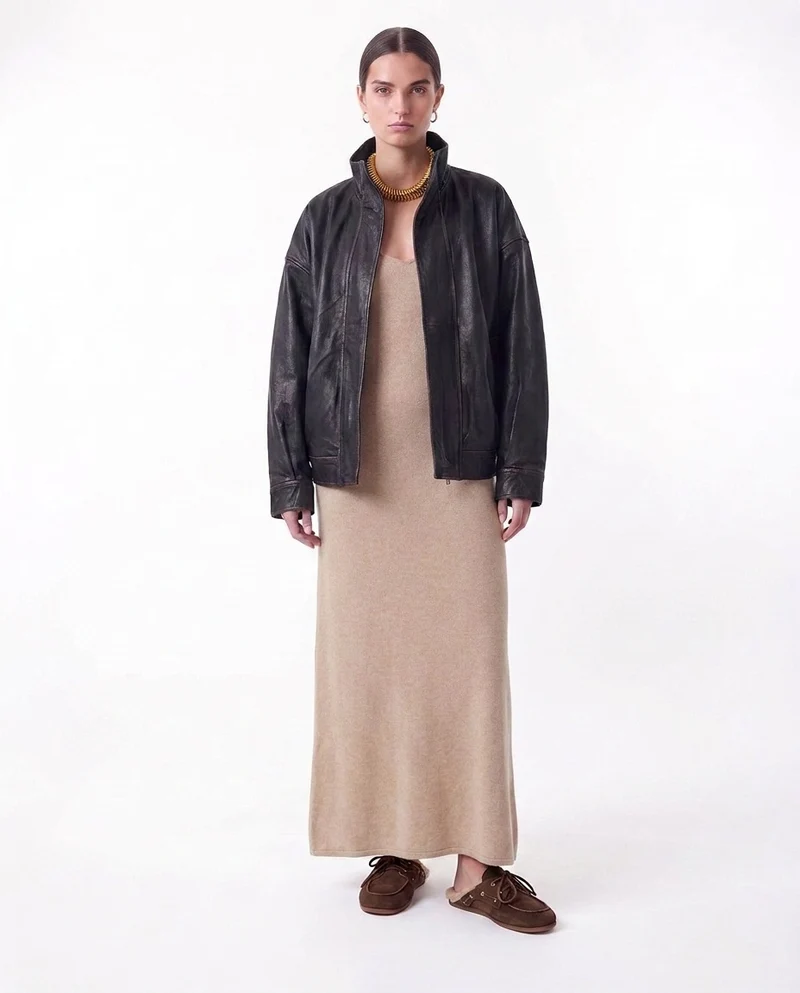 Giacca in pelle con collo alto